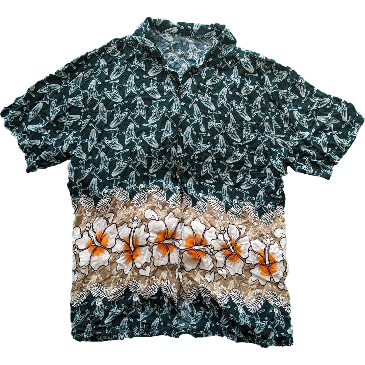 Vintage Hawaiian Shirt - Green Surfer